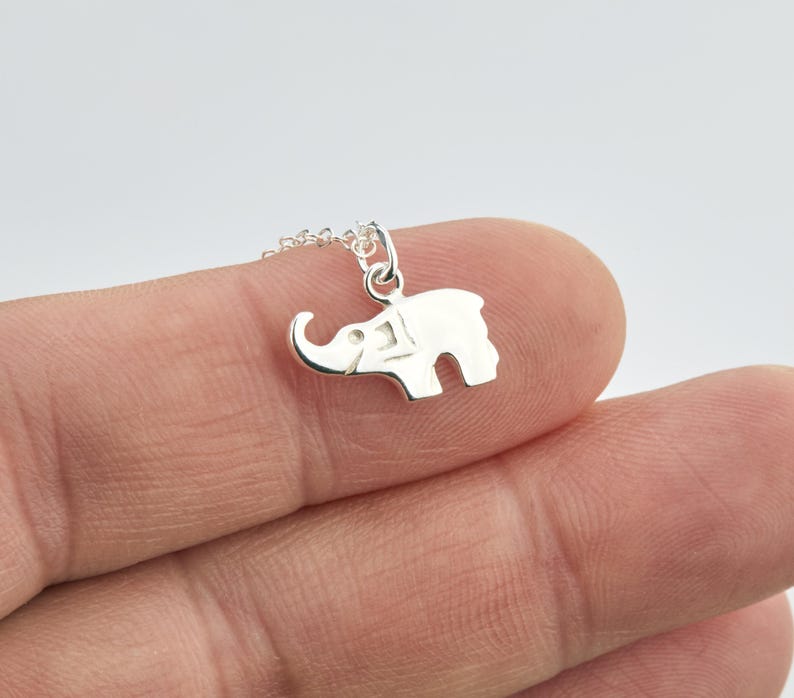 May include: A silver-colored elephant pendant attached to a delicate silver-colored chain. The elephant charm features a smooth, polished surface with a simple cutout design representing the eye and ear, suspended by a small circular jump ring.