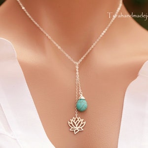 Collana di loto con pietra di nascita personalizzata,Lariat,collana Y,regalo da damigella d'onore,gioielli da sposa,regalo di compleanno,gioielli yoga,biglietto personalizzato