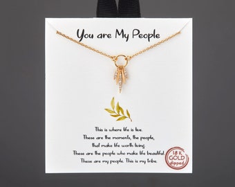 Gold dipped CZ studded leave pods necklace for best friend,gold circle necklace with CZ studded leaf charms,