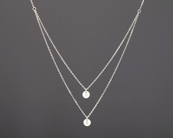 Double Layered sterling silver initial necklace,Personalized,two personalized discs, double Monogram,sister,mother and baby,couple,