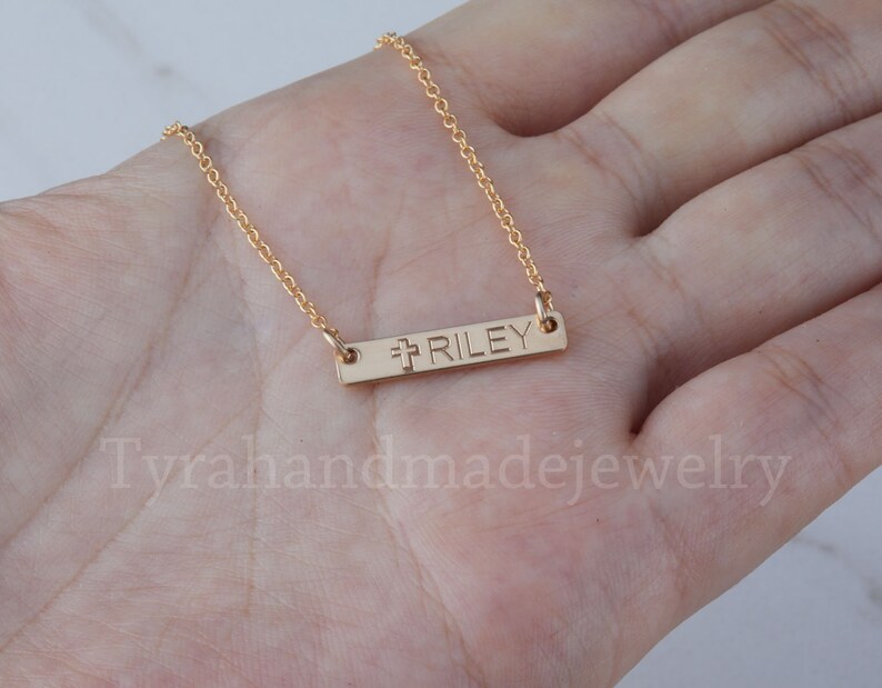 Kid bar necklace,Tiny baby size,mini bar necklace,name plate,initial bar necklace,flower girl jewelry,Initial Rectangle necklace,monogram image 3