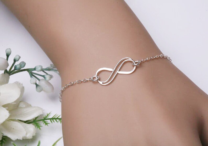 Silver double infinity bracelet,eternity love bracelet,friendship gift,sisters for infintiy,Mother groom gift,Custom note card,anniversary image 2