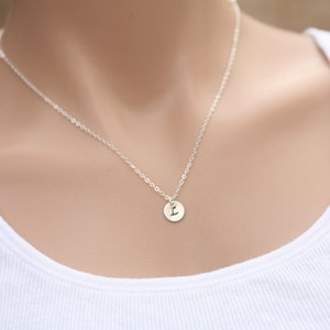 bridesmaid initial necklace,Tiny monogram charm,sterling silver,14K gold filled,hand stamped,custom font,Bridesmaids jewelry,Wedding gift