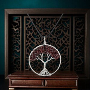 Natuursteen levensboom ketting, amethist draadgewikkelde stamboom ketting, Moederdag cadeau, december verjaardagscadeau, aangepaste sieraden kaart