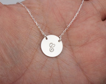 Personalized large initial tag necklace,hand stamped Initial Charm,Sterling silver initial Necklace,simple daily jewelry,