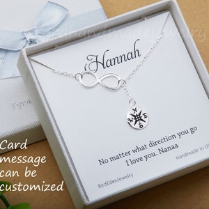 Infinity kompas lariat, Y ketting, persoonlijke noot card, graduatiegift, Godmother Gift, geschenk van de vriendschap, beste vriend, als bruidsmeisje cadeau, BFF
