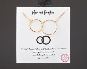 Colar de mãe e filha de dois círculos, colar de círculo conectado, presente de dia das mães, presente de mãe e filha, presente de círculo de irmã, presente de melhor amigo,