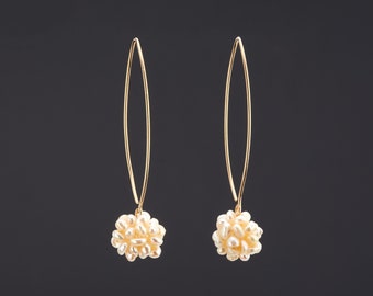 Large Freshwater Pearl cluster earrings,pearl flower ball earring,long dangle pearl earrings,birthday gift,bridesmaid earring,party earring