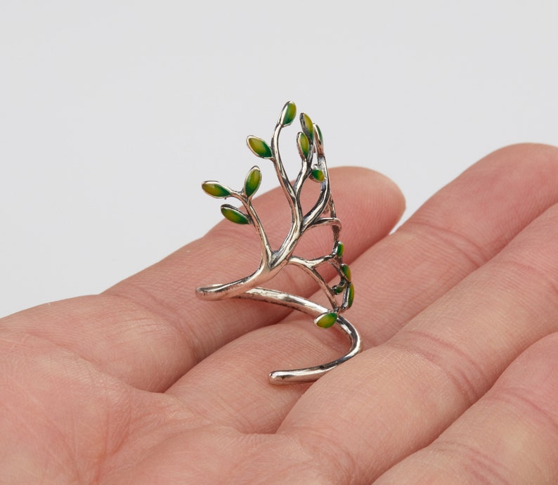 Enameled tree of life silver plated open ring,lively green leaf tree of life open ring,mother's day gift,grandma gift image 4