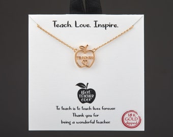 Gold apple with a heart necklace,best teacher gift necklace with a thank you note,gift to teacher