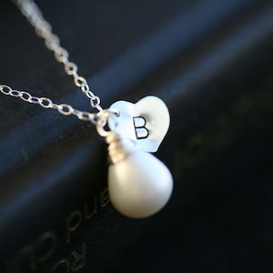 Personalized initial and Birthstone Sterling silver Necklace,Heart,Pearl,Anniversary,Bridesmaid gifts,wedding jewelry,bridal,monogrammed