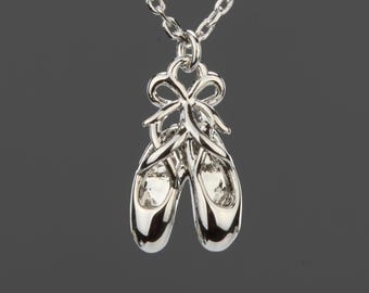 White Gold Dipped Ballet Shoes Necklace, Dancer Gift Necklace, Ballet Jewelry for Girls, Dance Recital Gift