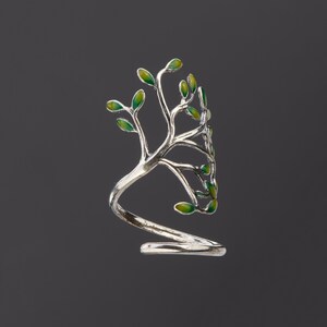 Enameled tree of life silver plated open ring,lively green leaf tree of life open ring,mother's day gift,grandma gift image 6