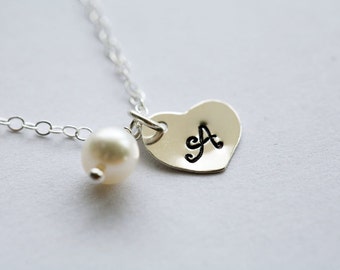 Tiny Single initial Necklace,Heart Initial Sterling Silver Necklace,Wedding Jewelry,Flower Girl,Bridesmaid gifts,Monogram Customize Necklac