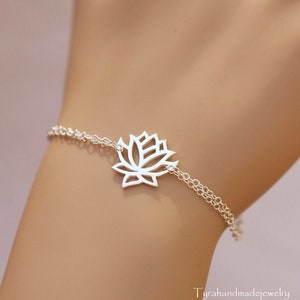 Sterling silver Lotus bracelet,Lotus jewelry,Yoga bracelet,Zen bracelet,Lucky charm jewelry,Everyday jewelry,Bridesmaid gift,Wedding Jewelry image 1