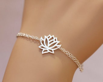 Sterling silver Lotus bracelet,Lotus jewelry,Yoga bracelet,Zen bracelet,Lucky charm jewelry,Everyday jewelry,Bridesmaid gift,Wedding Jewelry