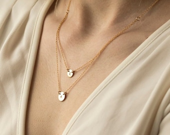 Double tiny Layer initial necklace,Silver,gold,rose gold,couple Monograms,custom font,sisterhood gift,mother of two gift,personalized note,