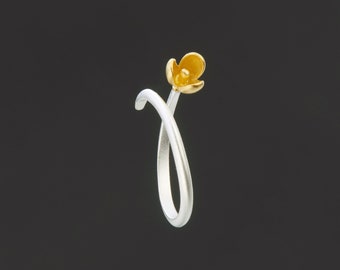 small gold flower on matte silver plated open ring,flower open ring