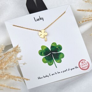 Gulddoppat fyrklöverhalsband, tur att ha dig-present, St Patricks Day-present, irländskt lyckobringande halsband, bästa vän-present bild 2