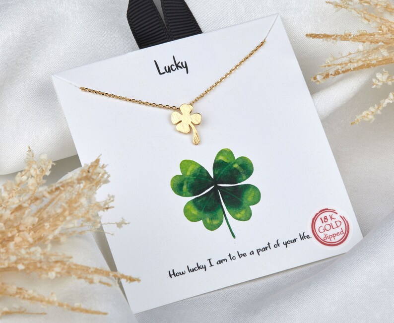 Gulddoppat fyrklöverhalsband, tur att ha dig-present, St Patricks Day-present, irländskt lyckobringande halsband, bästa vän-present bild 2
