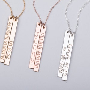 Vertical bar necklace,long layered necklace,engraved coordinates bar necklace,monogram Bar,full name necklace