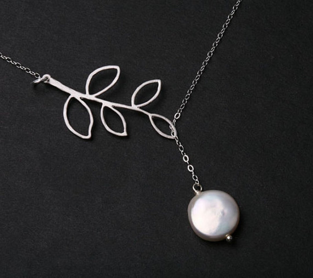 Leaf Necklaceopen Branch Lariatcoin Pearl Necklaceflat - Etsy