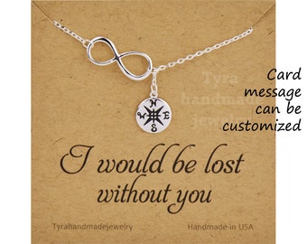 Sterling silver infinity Compass lariat Y necklace,Follow your dream compass,Graduation Gifts,friendship, best friend,bridesmaid gift, BFF