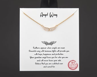 CZ studded Angel wings necklace with note card,memorial wings necklace,Anniversary wing necklace