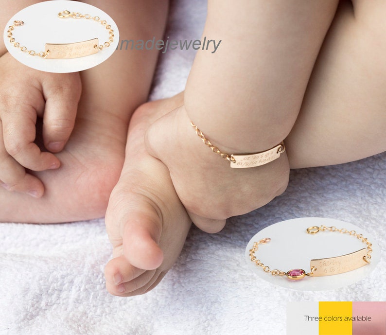 Personalized Baby bar Bracelet , Little Girl bracelet,Baby Jewelry, Personalized Baby Toddler Name Bracelet,baby birthstone bar bracelet image 4