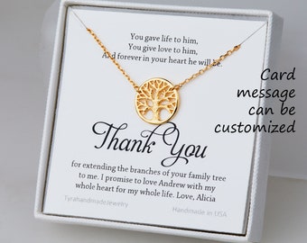Tree of life necklace with custom message card,Family Tree Necklace,Mother's day gift,wedding necklace gift,Mother of the groom gift