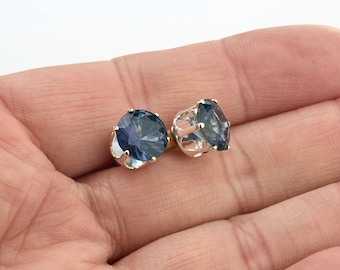 Brilliant cut purple CZ Stud Earrings, Minimalist Crystal Studs, Round Cubic Zirconia Earrings, Dainty Everyday Jewelry Gift for Her