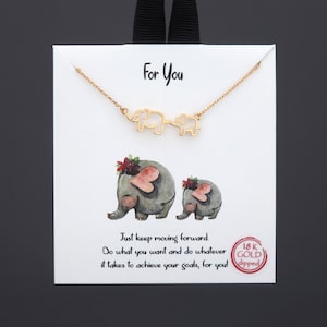 Collar de barra de elefante para mamá y bebé con tarjeta de nota, regalo para madre e hija, delicado collar de cadena de oro, regalo para el día de la madre, nota personalizada
