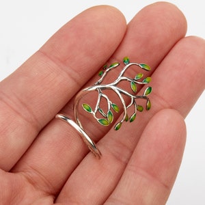 Enameled tree of life silver plated open ring,lively green leaf tree of life open ring,mother's day gift,grandma gift image 3