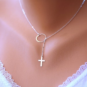 Sideways infinity cross necklace,Infinity karma necklace,Lariat Y necklace,cross necklace,Blessed jewelry,best friend gift,birthday gift image 7