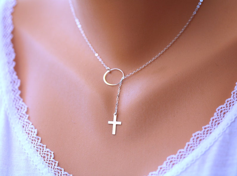 Sideways infinity cross necklace,Infinity karma necklace,Lariat Y necklace,cross necklace,Blessed jewelry,best friend gift,birthday gift image 7