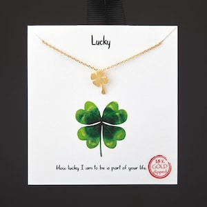 Gulddoppat fyrklöverhalsband, tur att ha dig-present, St Patricks Day-present, irländskt lyckobringande halsband, bästa vän-present bild 1