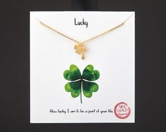 Gold dipped four leaf clover necklace,lucky to have you gift,St Patricks Day gift,Irish lucky charm necklace,best friend gift