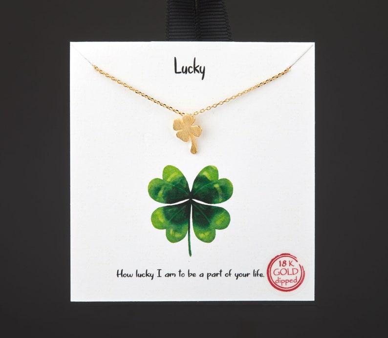 Gulddoppat fyrklöverhalsband, tur att ha dig-present, St Patricks Day-present, irländskt lyckobringande halsband, bästa vän-present bild 1