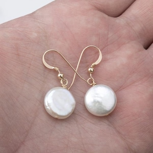 Classic High quality Freshwater Coin Pearl earrings,flat pearl earrings,Duo sterling silver earrings,bridesmaid earrings