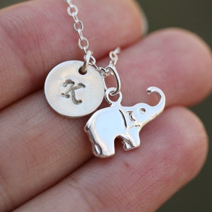 Lucky Elephant initial Necklace,elephant necklace,initial necklace,Personalized lucky charm,monogram jewelry,hand stamped initial,Sisterhood