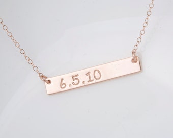 Date bar necklace,initial bar necklace,Skinny Initial Name Plate,full name bar,hand stamped date,Bridesmaid gift,Initial Rectangle necklace