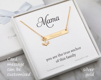 Engraving Anchor bar necklace,initial name Plate,Contemporary Bridesmaid jewelry,Navy wife gift,personalized bar,Custom font,hope anchor