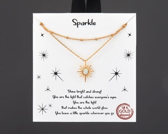 Double Layer natural opal north star necklace with a satellite chain upper layer,Dainty Gold Chain Necklace,Mother's Day gift,custom note