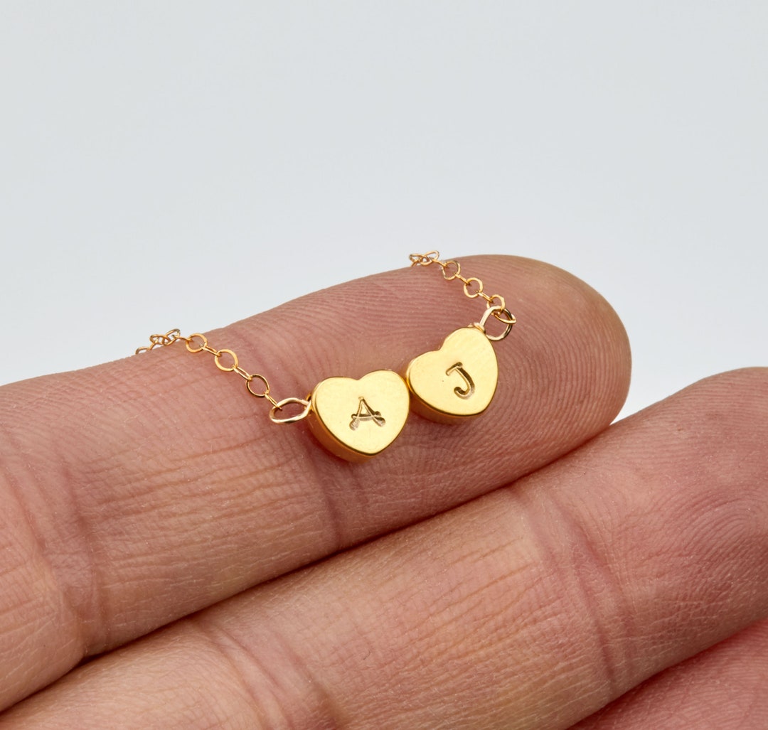 Tiny Heart Initial Necklace,custom Monogram Heart,two Side Stamping ...