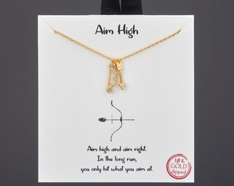 CZ studded Bow and arrow necklace,Dainty Gold Chain Necklace,Graduation gift necklace,Note card