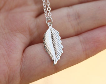 Sterling silver Feather Necklace,layering necklace,Jennifer Aniston,Fall Wedding,Bridesmaid gifts,Wedding,Birthday gift,,custom jewelry card