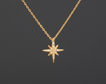 CZ studded North star necklace,Dainty Gold Chain Necklace with note card,Best friend gift,custom note