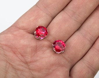 Brilliant cut red CZ stone earrings, red stone stud earrings, red dress earrings,simple daily earrings