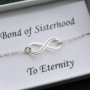 Silver double infinity bracelet,eternity love bracelet,friendship gift,sisters for infintiy,Mother groom gift,Custom note card,anniversary image 5