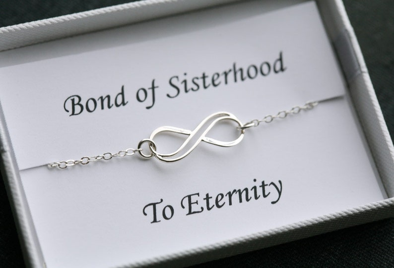 Silver double infinity bracelet,eternity love bracelet,friendship gift,sisters for infintiy,Mother groom gift,Custom note card,anniversary image 5